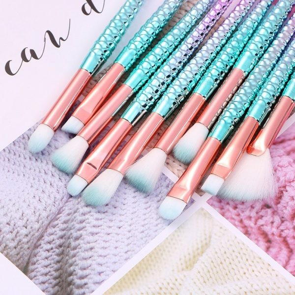 11pcs Mermaid Makeup Brush Set Eyeshadow Brush Small Fishtail Eye Makeup Brush Foundation Brush wholesale - Image 2