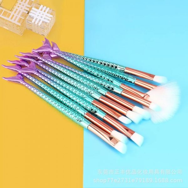 11pcs Mermaid Makeup Brush Set Eyeshadow Brush Small Fishtail Eye Makeup Brush Foundation Brush wholesale - Image 11