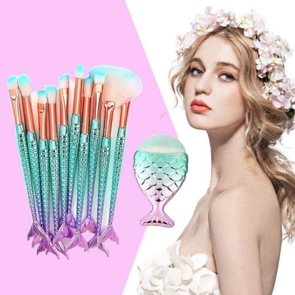 11pcs Mermaid Makeup Brush Set Eyeshadow Brush Small Fishtail Eye Makeup Brush Foundation Brush wholesale