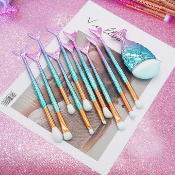 11pcs Mermaid Makeup Brush Set Eyeshadow Brush Small Fishtail Eye Makeup Brush Foundation Brush wholesale - Image 3