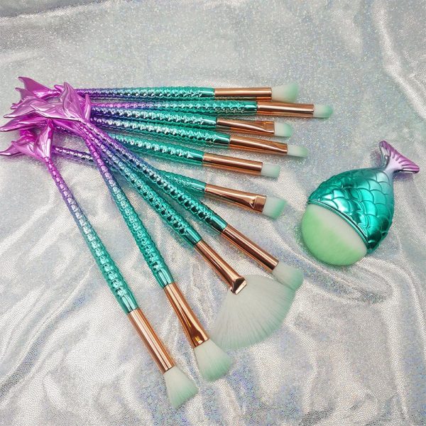 11pcs Mermaid Makeup Brush Set Eyeshadow Brush Small Fishtail Eye Makeup Brush Foundation Brush wholesale - Image 10