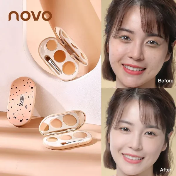 Novo three-color concealer to cover acne marks, dark circles, freckles, face contouring, brightening skin tone, multi-color concealer palette wholesale - Image 4