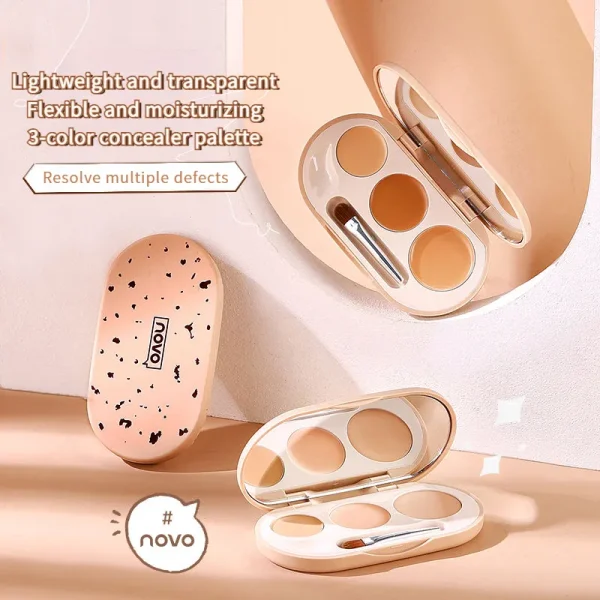 Novo three-color concealer to cover acne marks, dark circles, freckles, face contouring, brightening skin tone, multi-color concealer palette wholesale