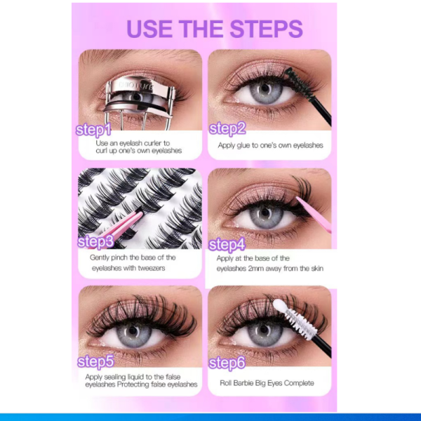 Dujian Eyelash Supply Chain Large Capacity 5D Mink Baby Curved Lazy Human Velvet Rabbit False Eyelashes Natural Comics Single wholesale - Image 4