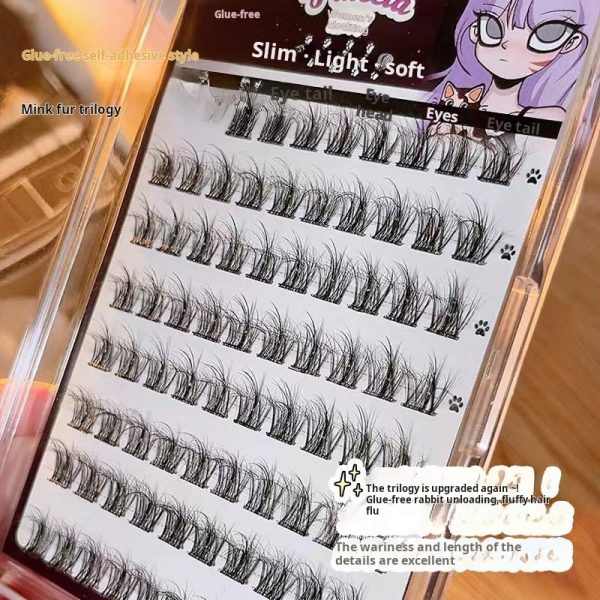 Dujian Eyelash Supply Chain Large Capacity 5D Mink Baby Curved Lazy Human Velvet Rabbit False Eyelashes Natural Comics Single wholesale - Image 2