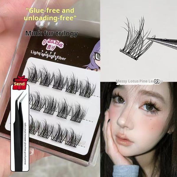 Dujian Eyelash Supply Chain Large Capacity 5D Mink Baby Curved Lazy Human Velvet Rabbit False Eyelashes Natural Comics Single wholesale - Image 3